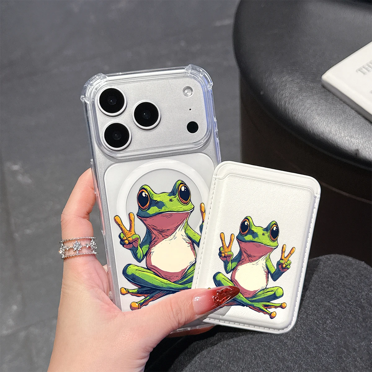 Anime cool frog Phone Case For iPhone 17 16 15 14 13 Pro Max Plus Wallet Pocket Transparent Soft TPU for Magnetic Phone Case view 2