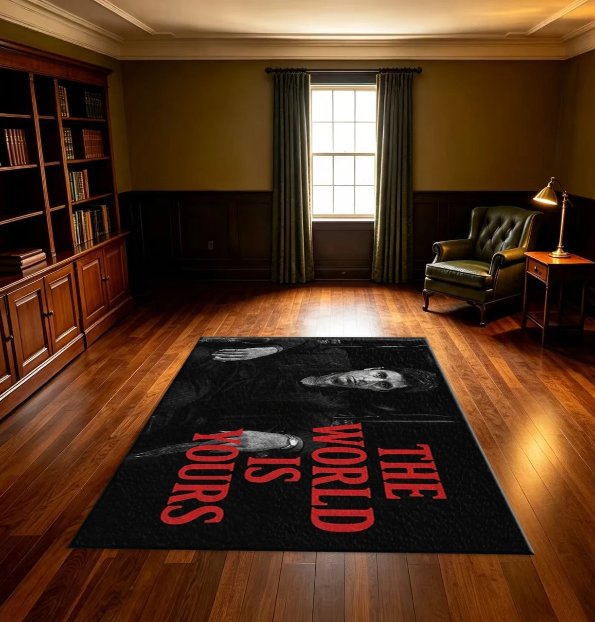 The World Is Yours Movie Theme Area Rug Non‑Slip Floor Mat Retro Style Carpet for Living Room Man Cave Home Decor