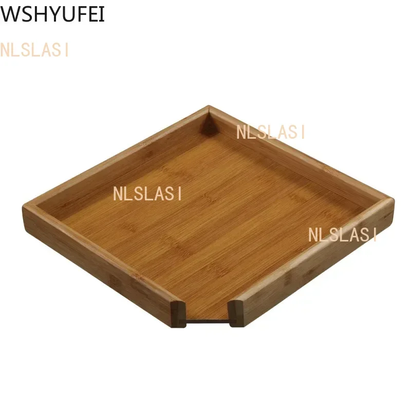 Chinese Bamboo Square Food Tray Solid Wood Tea Set Tray Home Breakfast Tray Cake Tray Flower Pot Bonsai Gardening Holder