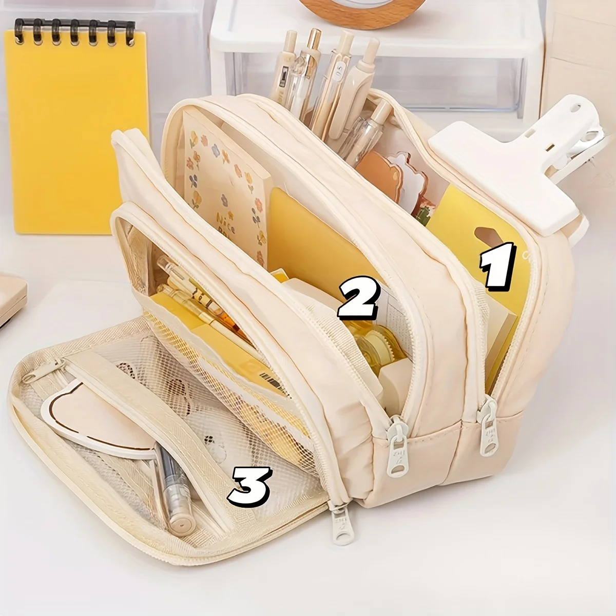 

Versatile Large-Capacity Organizer - Multi-Layer Pencil Case with Durable Zipper Portable Makeup and Stationery in Stylish Co