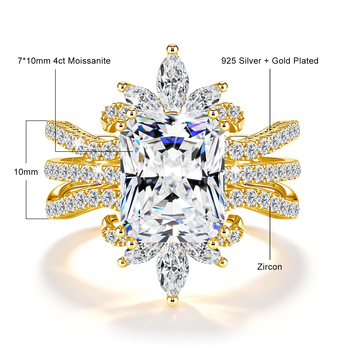2-teiliger stapelbarer Moissanit-Ring, Redion-Schliff, 925 Sterling Silber, 18k vergoldet, Verlobungs- und Ehering für Brautschmuck – Detail 1