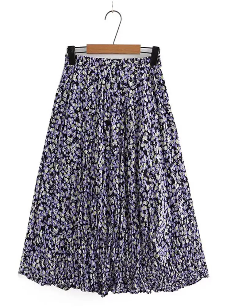 Plus Size Women\'s Skirt Polyester Print Skirt Stretch Elastic Waist Floral Large Hem Umbrella Skirt Double-Layer Floral Skirt