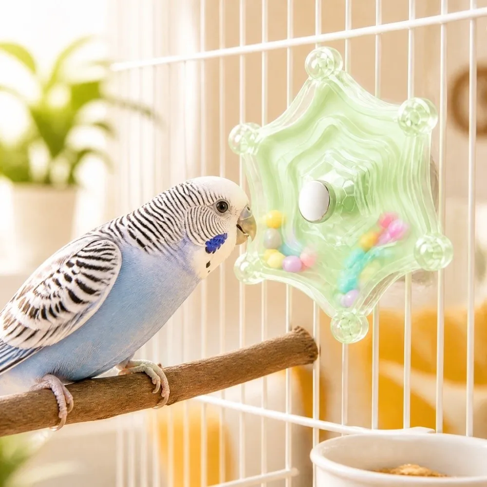 Colorful Beads Parrot Spinning Enrichment Toy Bite Resistant Plastic Self-play Bird Spinner Toy Thickened Star Shape