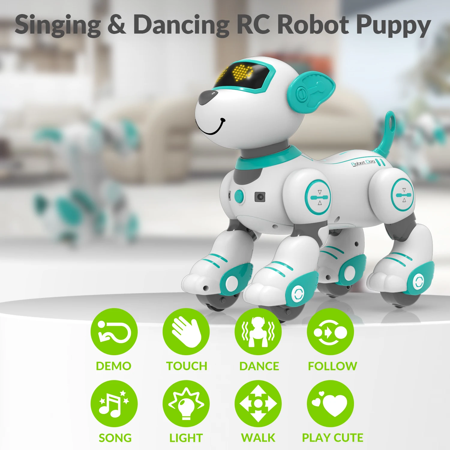 STEMTRON Giocattolo per cani robot telecomandato per bambini Cucciolo robotico programmabile Regalo per cani robotici interattivi Funzione Follow & Touch