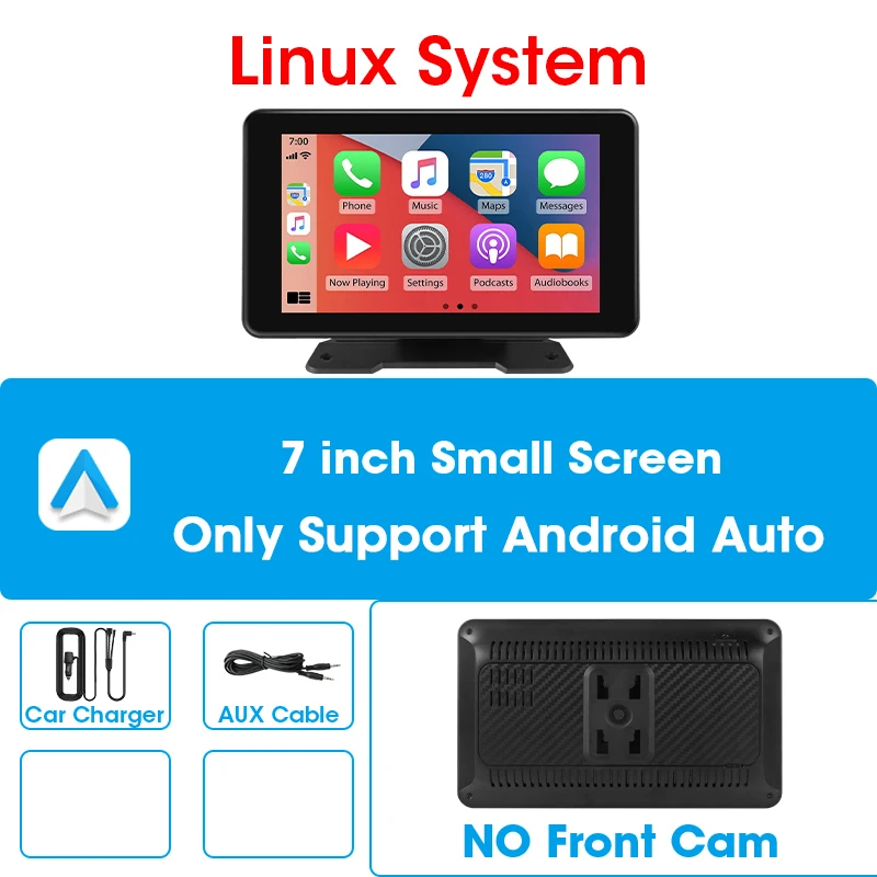 7/10.26 "Draadloos Carplay-scherm voor auto, 5G Wifi Dash Cam 4K Auto DVR, Android Auto Dual Lens GPS-navigatie Videorecorder, FM AUX - afbeelding 1
