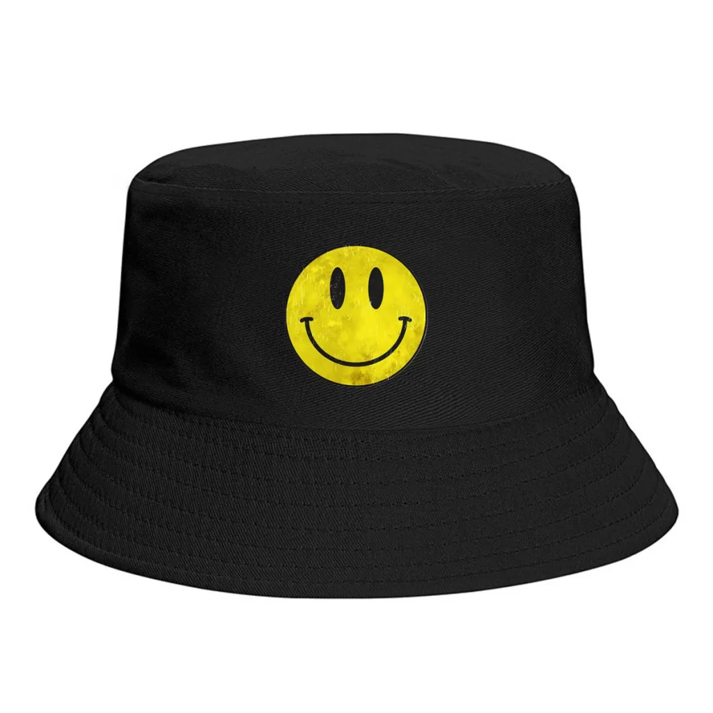 

Acid House Smile Distressed Unisex Bucket Hat Embroidery Women Double-Sided Hip Hop Hat Four Season Panama Beach Fishing Sun