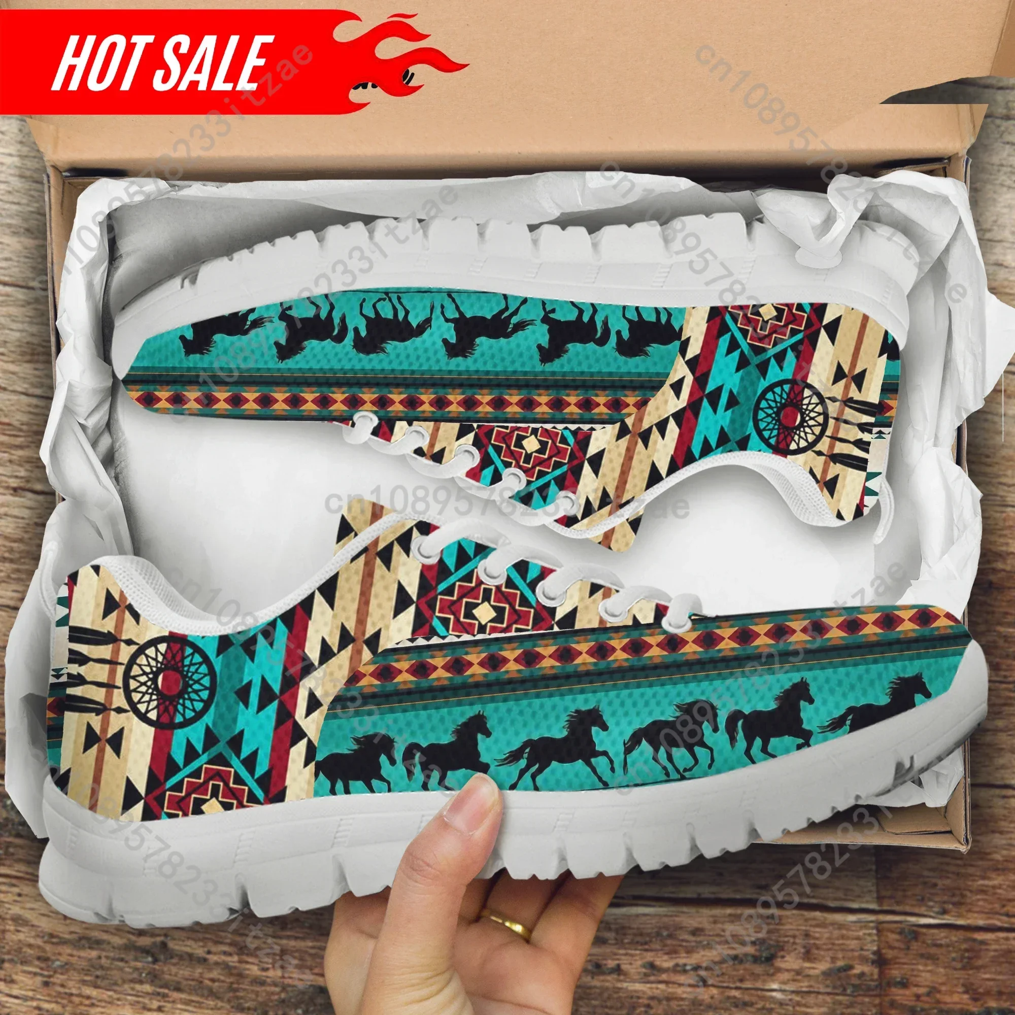 Casual Women's Sneakers Tribal Aztec Pattern Flat Shoes Non-Slip Casual Lightweight Lace-up Tennis Zapatillas Mujer