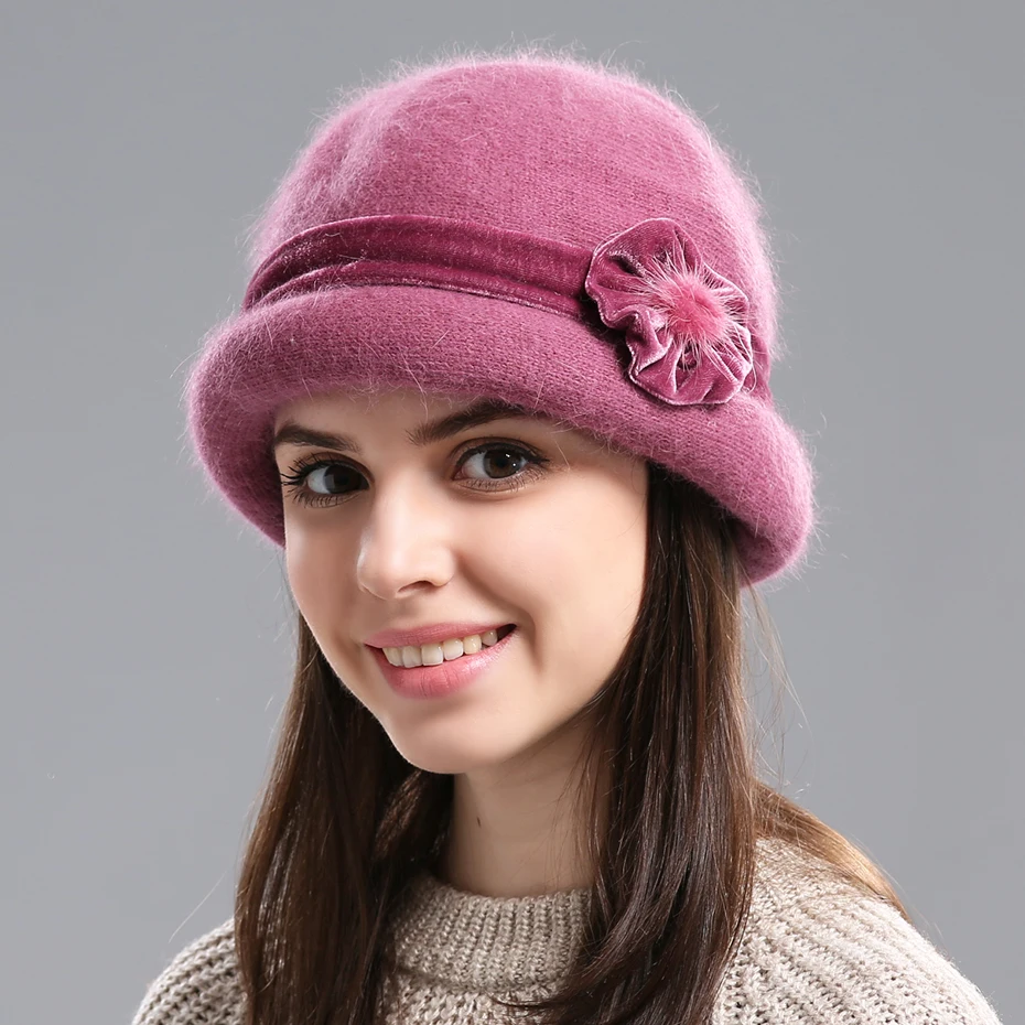 Warm Fleece Lined Knitted Woolen Cap for Middle Aged And Elderly Women Cotton Bucket Hat Knitted Hat