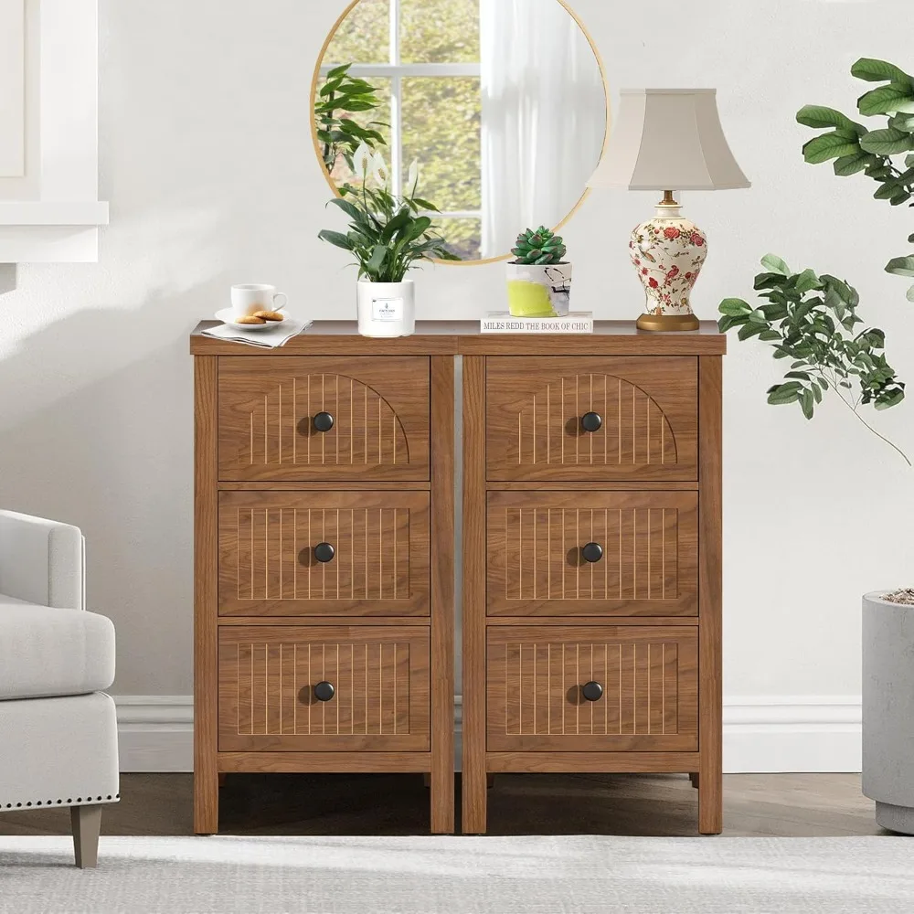 

Nightstands Set of 2 Side Table with Fluted Drawers,Mid Century Modern Nightstand,29.33‘’ Tall Wood Bedside Tables, Customized