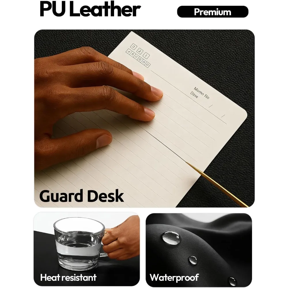 Large PU Leather Desk Pad Protector Non-Slip Waterproof Blotter for Office and Home Desk Laptop Mouse Pad Writing Mat Black 23.6 x 13.8 Inch view 3
