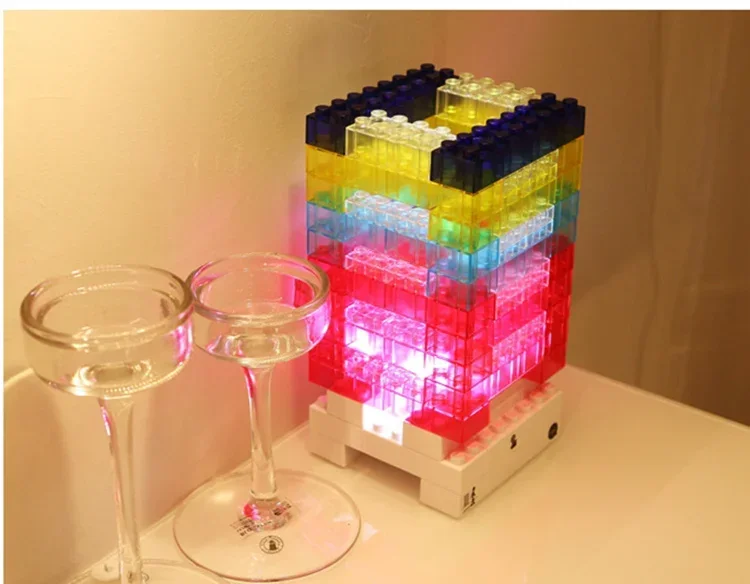 [New] DIY 7 colours LED light rainbow building blocks Office building model sleep lamp decorative Brick lamp toy kids baby gift