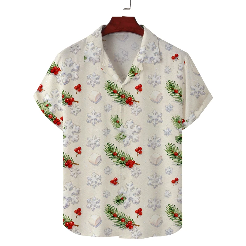 New Christmas men's short summer Christmas tree pattern design shirt casual commuting fashion versatile breathable soft