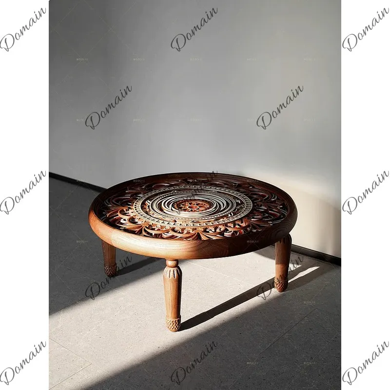 French Mid-Century Solid Wood Dunhuang Coffee Table Round Nesting Table for Living Room Small Apartment