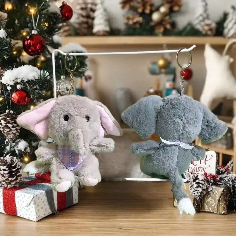 حقيبة قلادة سلسلة المفاتيح الفيل القطيفة؛ لعبة محشوة دمية كرتونية لطيفة؛ حامل المفاتيح الناعمة؛ ديكور معلق على حقيبة الظهر النابضة بالحياة #2