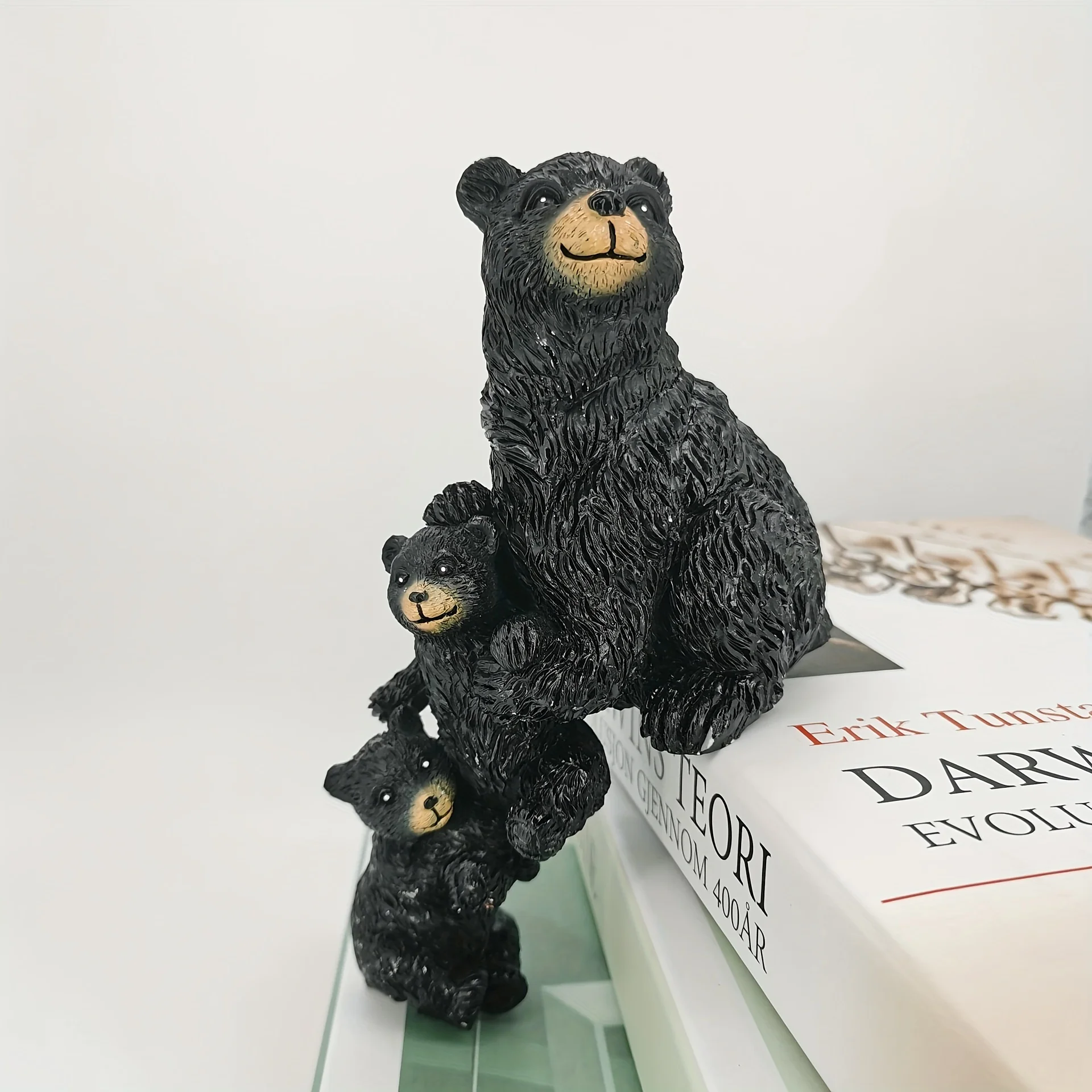 Mother and Son Black Bear Resin Ornament New Cute Figurine Indoor Craft Decoration