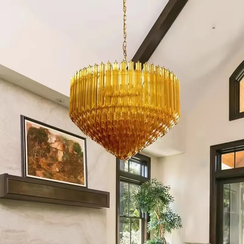 Luxury Crystal Glass Round Cone Chandelier Lights Home Decor Living Room Villa pendant Hanging Lamp