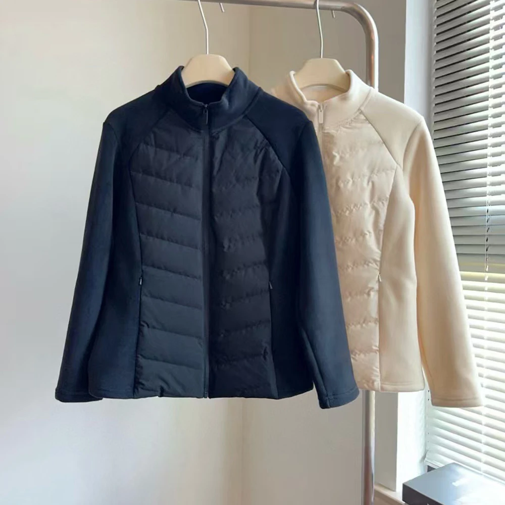 Slanke donsjassen voor dames Winter Nieuwe warme zachte fleece patchwork Outerwears Harajuku Casual All-Match effen winddichte jassen