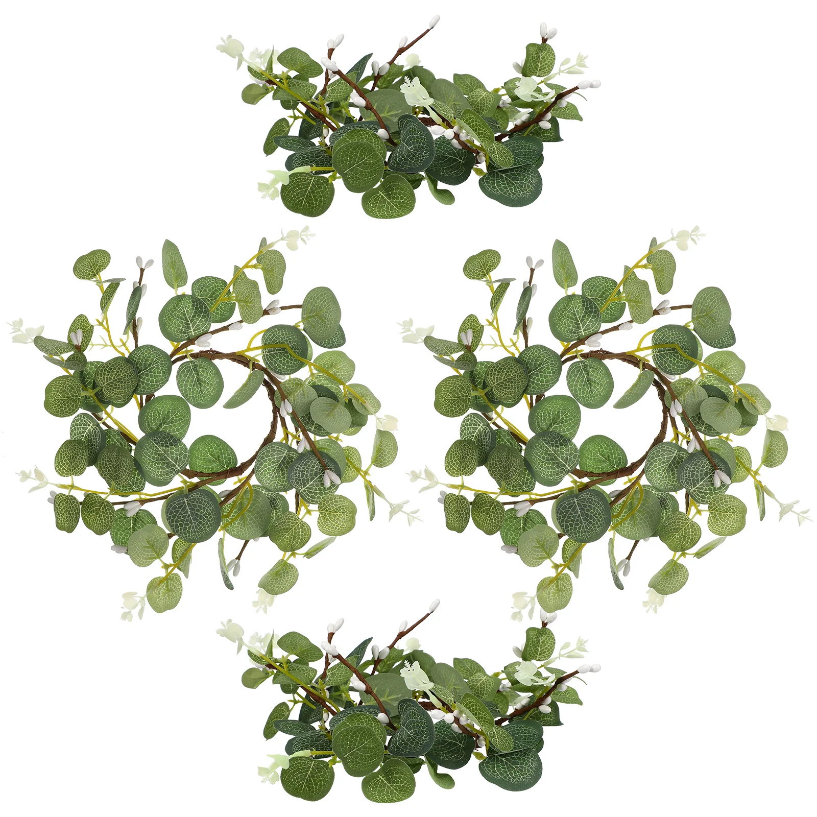 

4pcs Realistic Eucalyptus Wreath Small Rings For Spring Table Decor Diy Craft Party Decoration Flower Ring Home