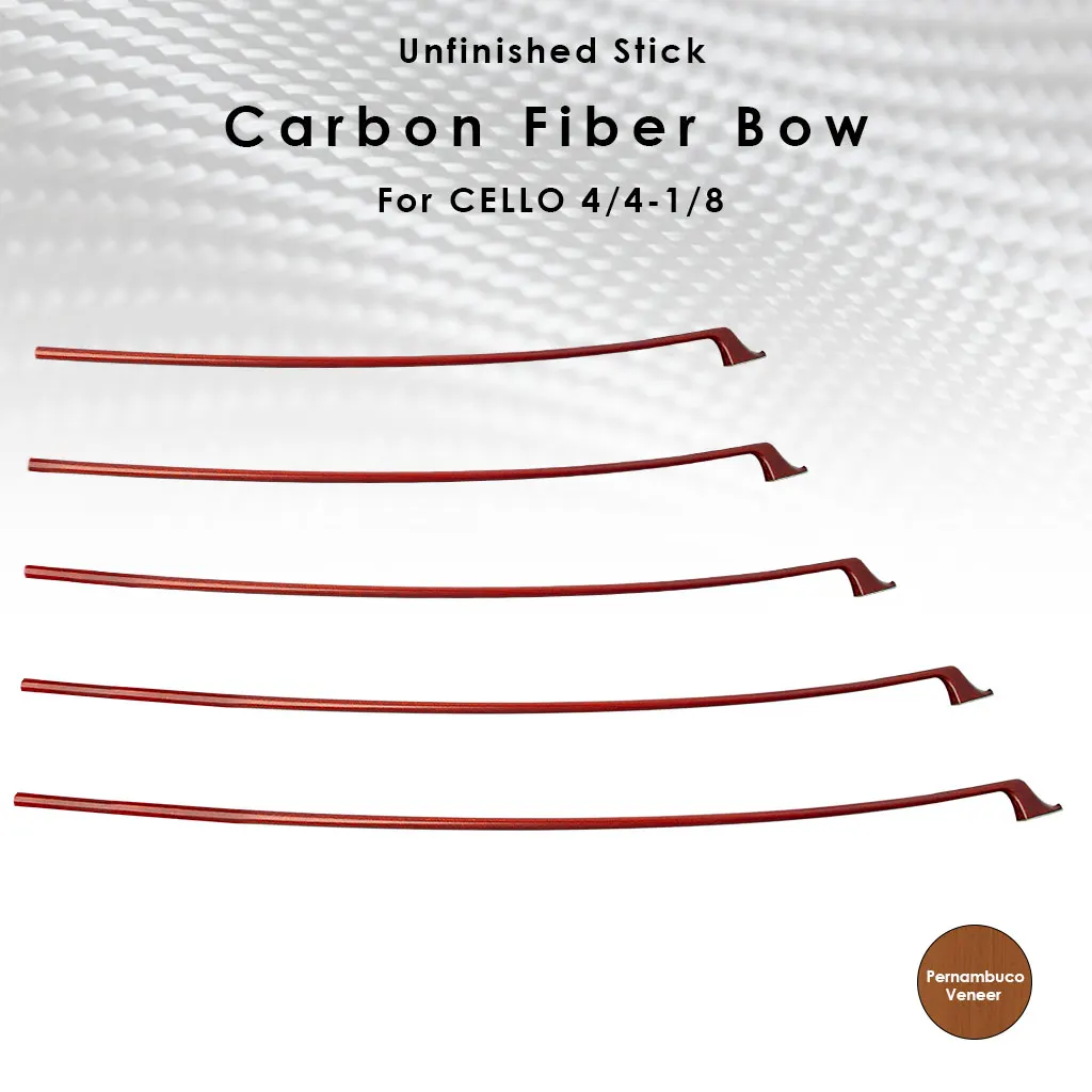 Advanced Unfinished PMB Veneer Carbon Fiber Cello Bow Stick Rod For 4/4 3/4 1/2 1/4 1/8 Size Cello Bow Makers DIY Cellos