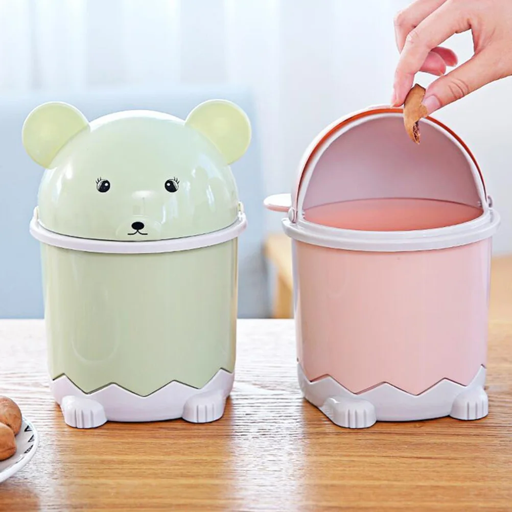 

3Pcs Charming Mini Trash Bin Trash Can with Cover Cute Waste Container for Living Room