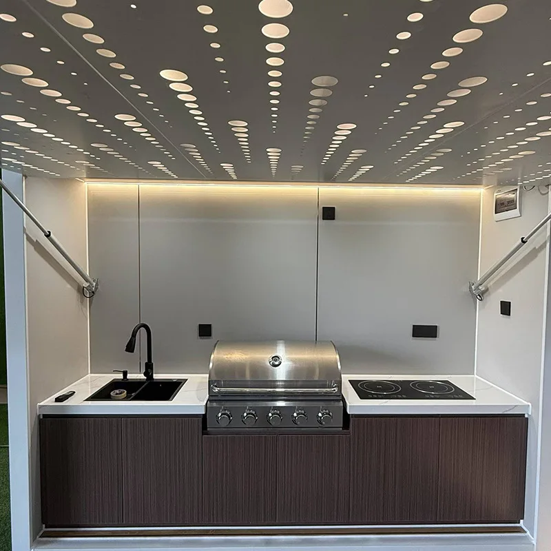 Electric Mobile Aluminum Alloy Prefabricated Outdoor Kitchen Cabinet with Sink Storage Grill for Camping Garden