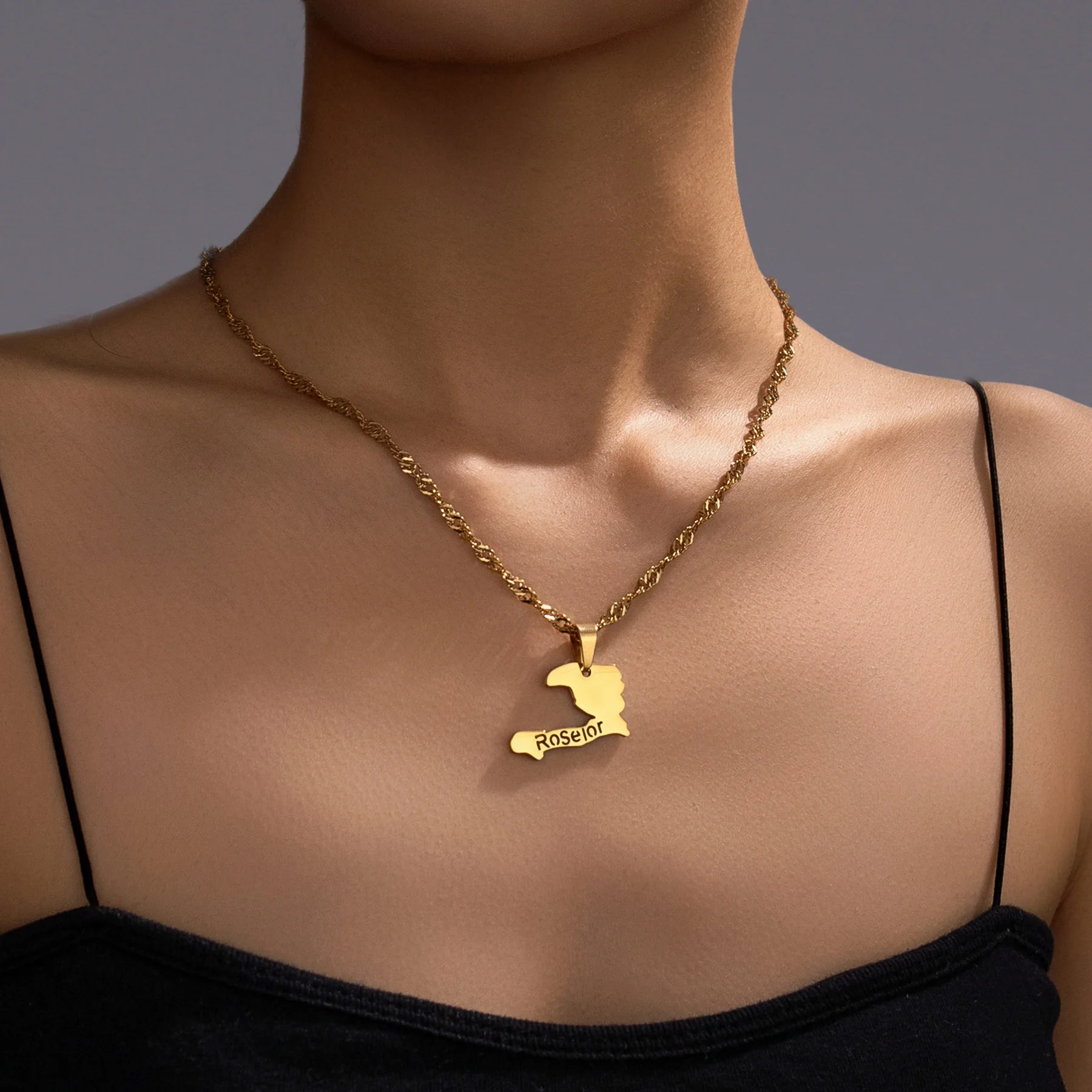 Atoztide Collana con nome personalizzato per donna Mappa di saldatura Pendnat Targhetta Gioielli in acciaio inossidabile Catena girocollo Regalo personalizzato