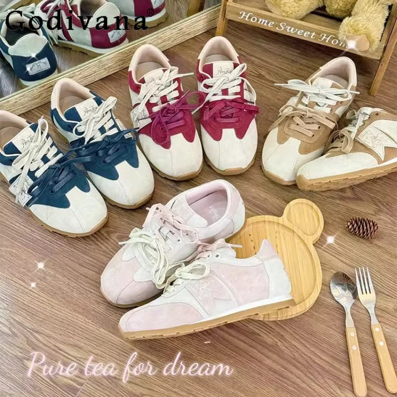 

Sweet Girls Training Shoes Student Lo Running 2025 New Autumn Women's Sneakers Flat Ballet Style Bow Lace-up Sports Shoes