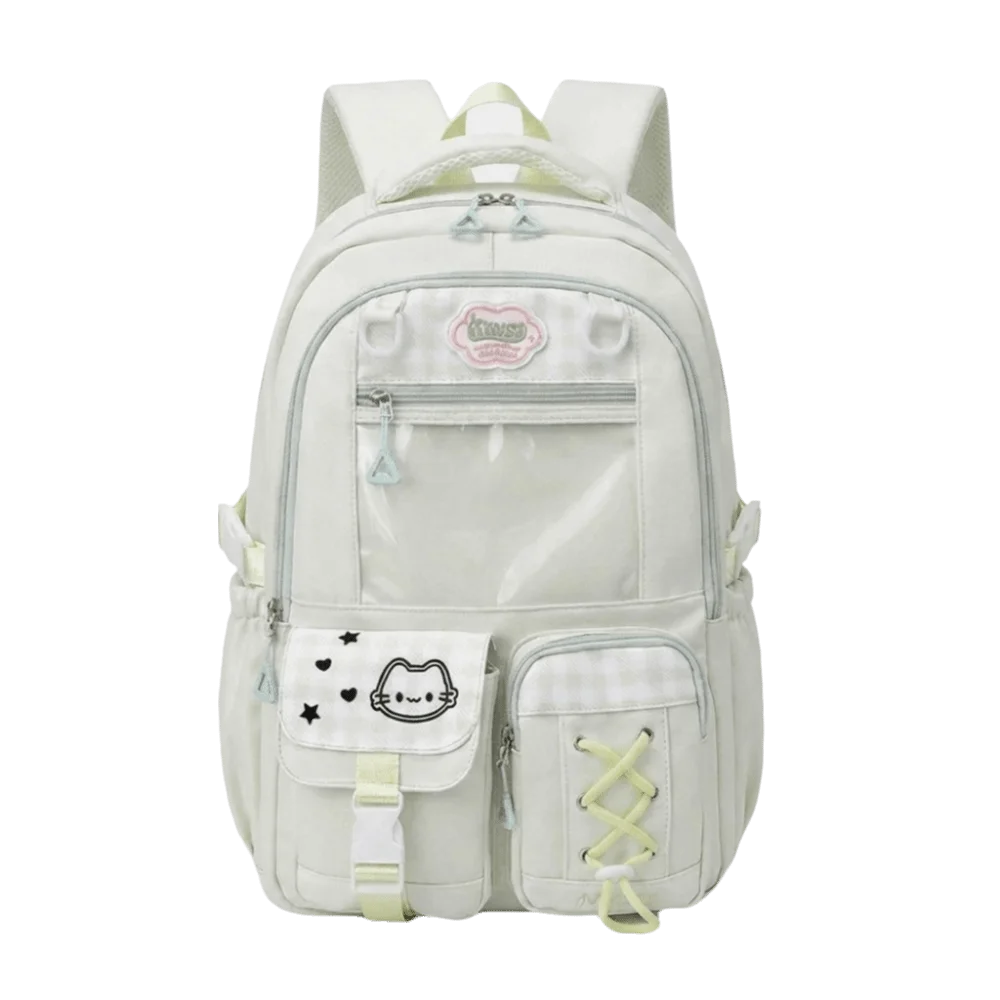 Preppy Style Multi-Compartment School Backpack Large Capacity Lightweight Plaid Color Block Daypack Multi-Pocket Zipper Rucksack