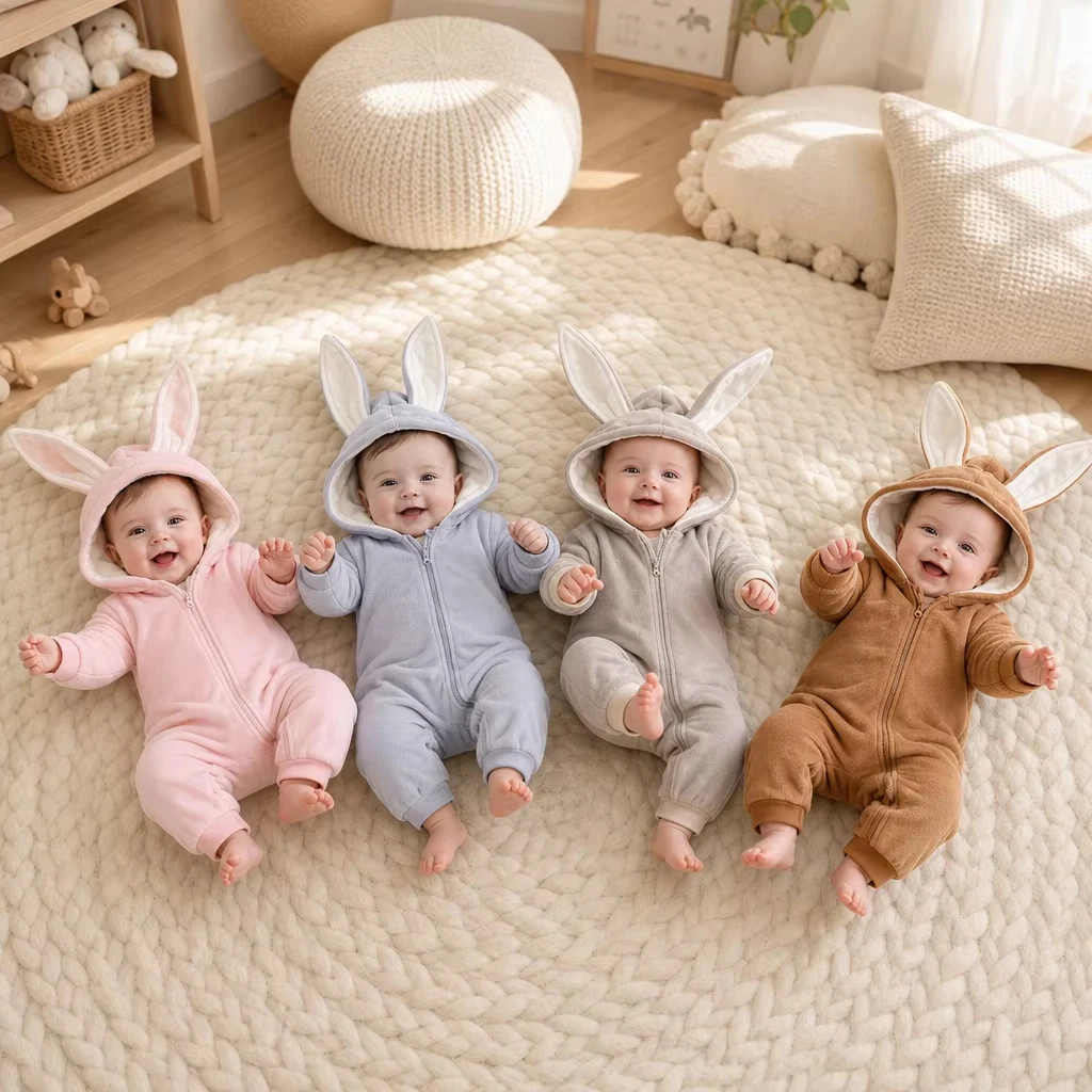 Cute Bunny Ear Baby Girl Clothes Rompers Soft Fleece Newborn Winter Warm Outfits New Born Infant Clothing Bodysuit Baby Jumpsuit