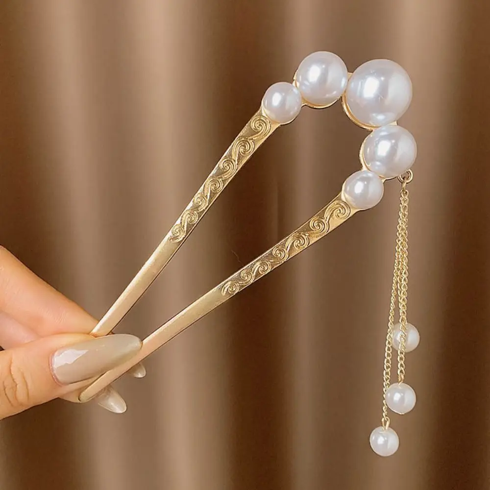 New Fashion Simple Hair Clip Temperament Imitation Pearl U-shaped Hairpin Metal Flower Hair Sticks for Girls