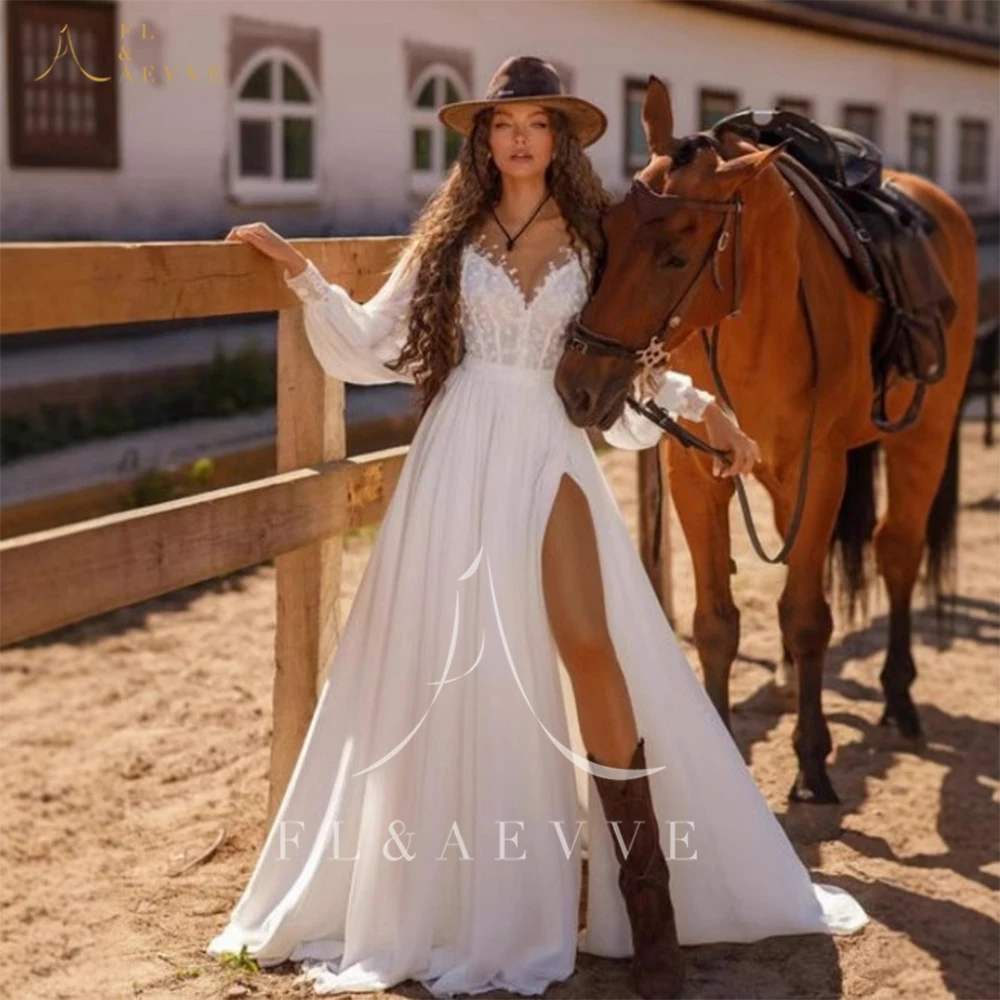 FL & AEVVE Pastrol Style robe de mariée à manches longues Appliques robe de mariée robe de soirée personnalisée vestidos de novia