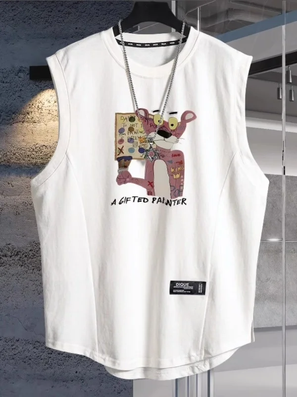 

Loose Fit Cotton Tank Top Unisex plus Size Printed Sleeveless Summer Fashion Trendy Youthful Style round Neck Casual Vest