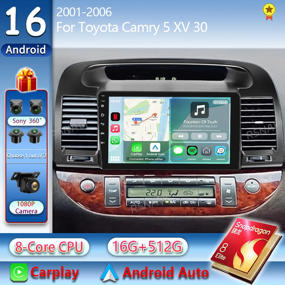 Android 16  Android Car For Toyota Camry 5 XV 30 2001 - 2006 Radio Multimedia Video Player stereo BT GPS
