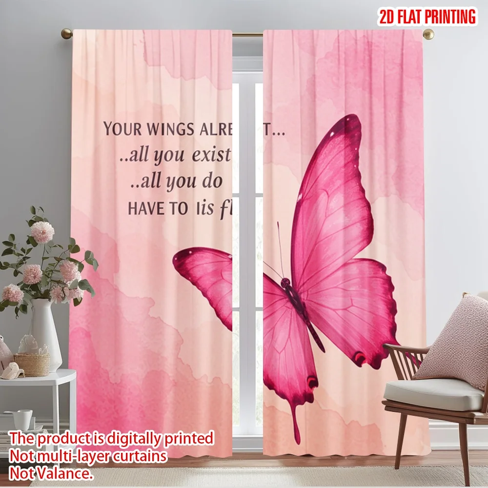 

2pcs 2D flat printing Scene Curtain Butterfly Inspirational Quote Fly Polyester Without Electricity 0 Perfect for Indoor