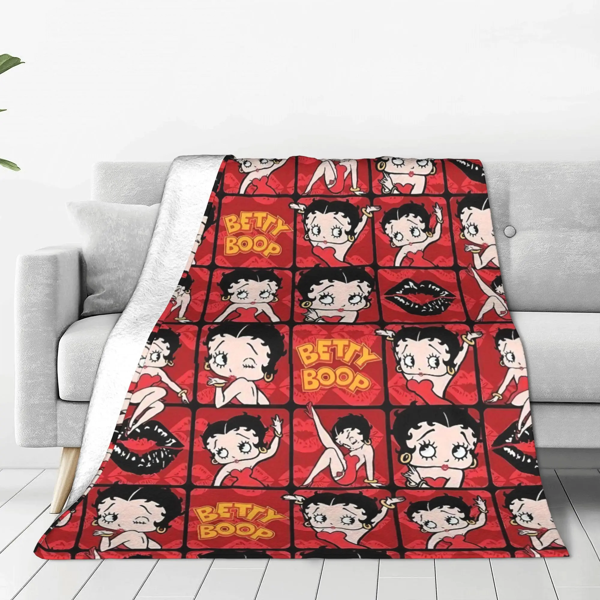 Cute Booped Knitted Blanket Flannel Cartoon Ultra-Soft Throw Blankets for Bedroom Sofa Bedroom Quilt