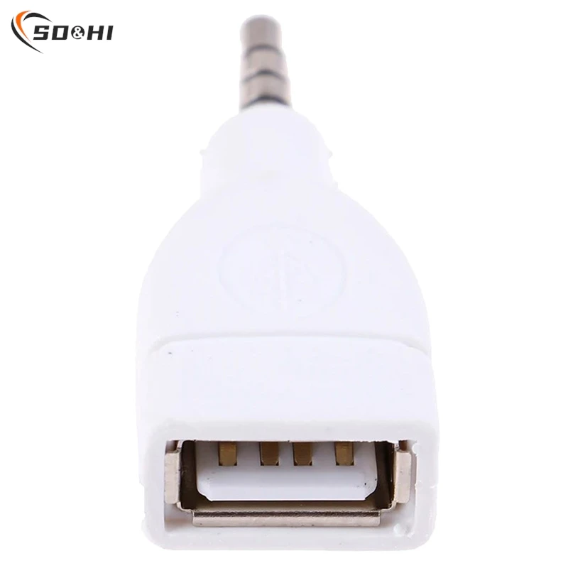 Usb 2.0 fêmea para 3.5mm macho adaptador, áudio jack, plugue do carro, branco, 1pcs