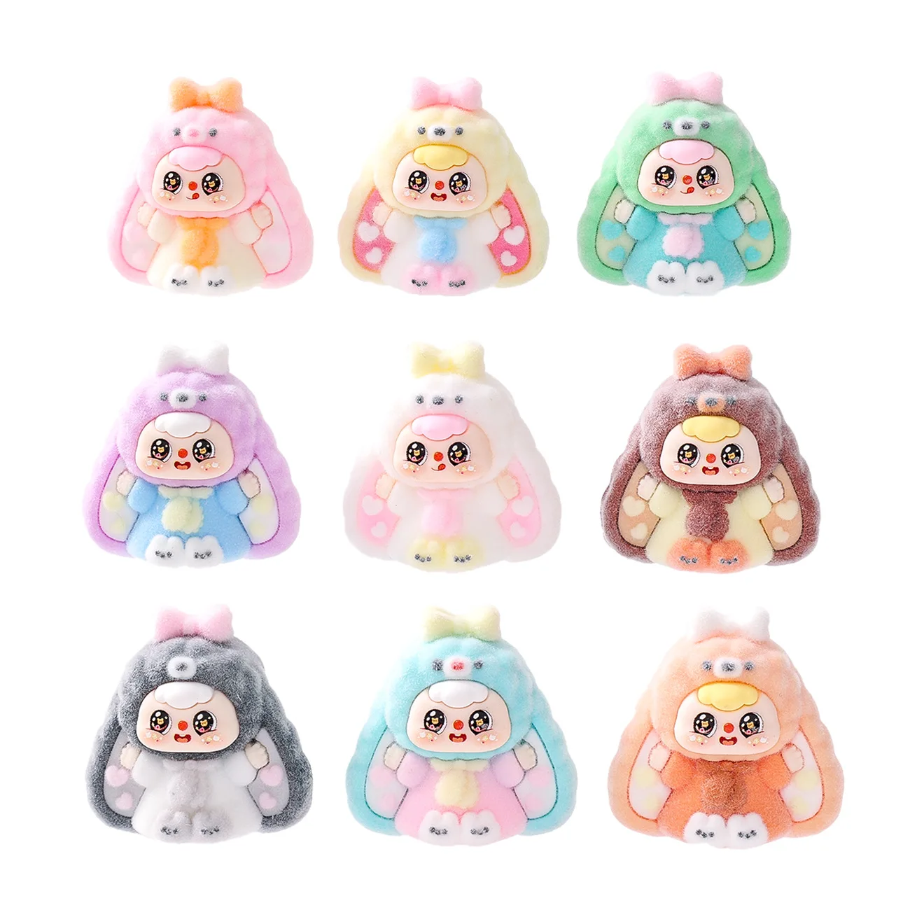 9 peças de enfeites de mesa de boneca de coelho com orelhas de raiz fofas