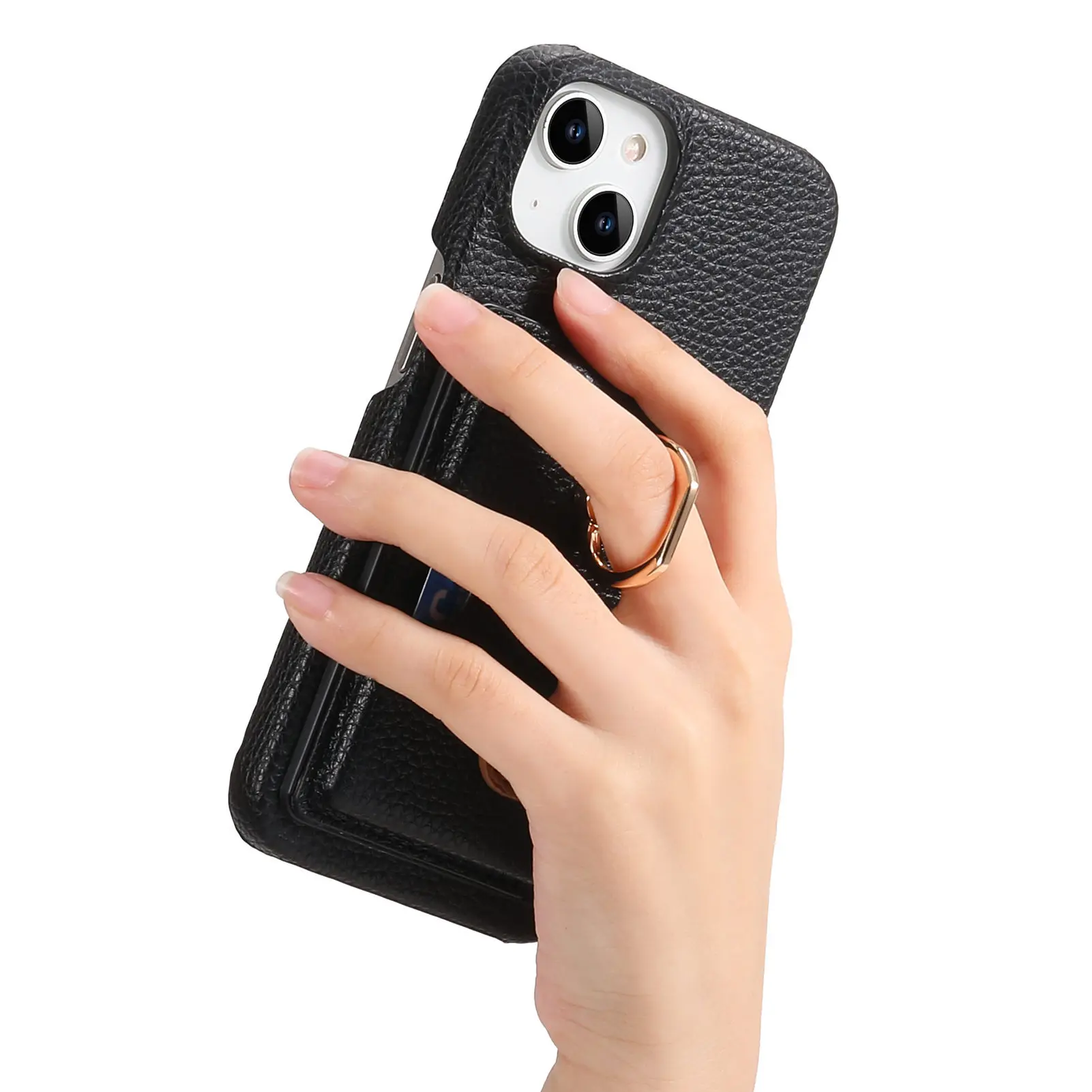 Leather Ring Support Phone Case for IPhone 17 Air 16E 18 16 15 14 13 12 11 Pro Max Plus Wallet with Card Holder Shockproof Cover