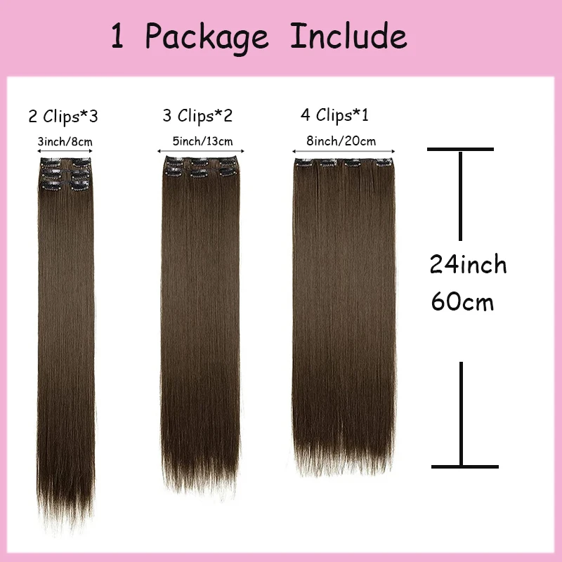 24Inch Synthetic 16 Clips in Hair Extensions Long Straight Hairstyle Blonde Black Hairpieces Heat Resistant False Hair