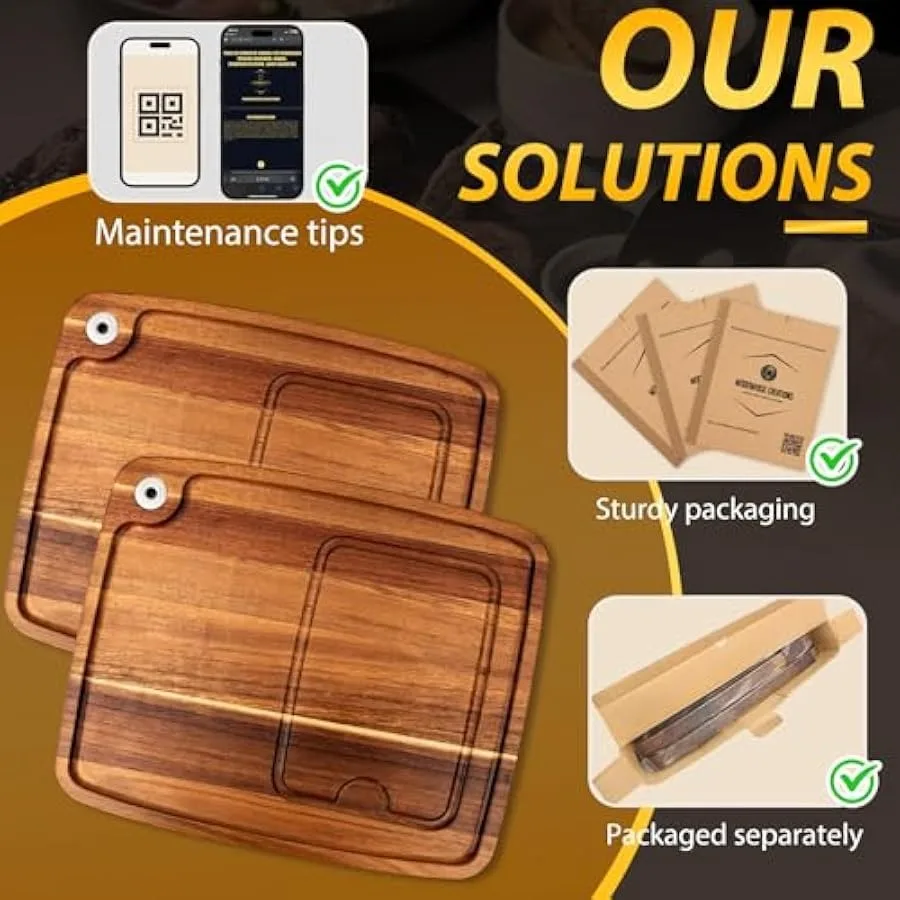 أطباق شرائح لحم خشبية مع قناة عصير - لوح تقطيع خشبي لخدمة شرائح اللحم - مجموعة أطباق مثالية لمحبي الشواء - مريلة سيزلينج