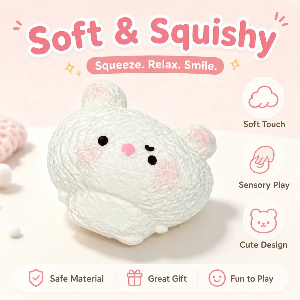 Food Grade Safe Silicone Bunny Squishy Toy Kawaii Textured White Rabbit Squeeze Toy Slow Rebound Stress Relief Hand Fidget Toy