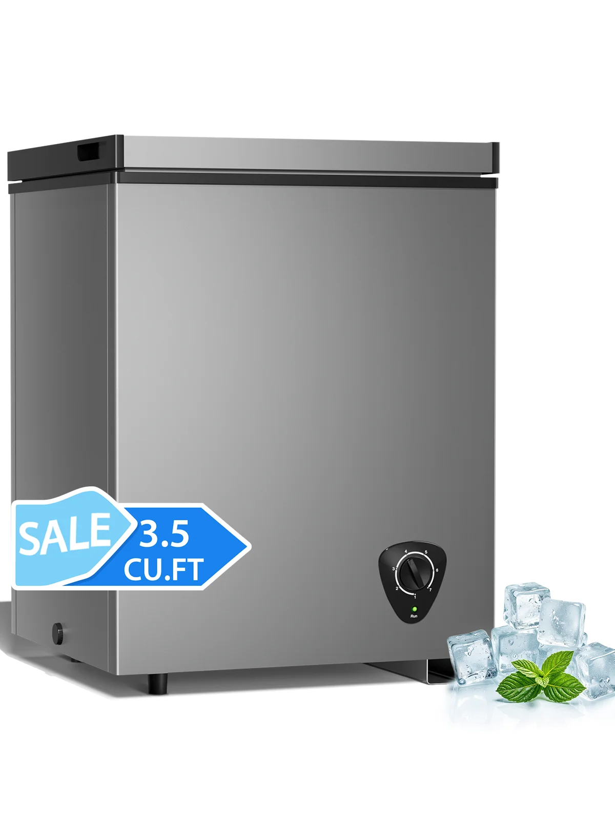 3.5 Cu.Ft Mini Chest Freezer Compact Deep Freezer with Removable Basket, Adjustable Feet, Drain Outlet, Built-in Handle, Manual Defrost Small Freezer for Home Kitchen Garage Apartment