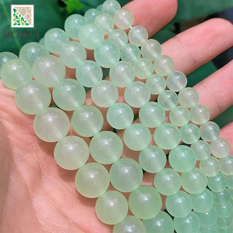 Smooth Light Green Chalcedony Loose Beads Natural Stone for Jewelry Making DIY Bracelet Accessories 15