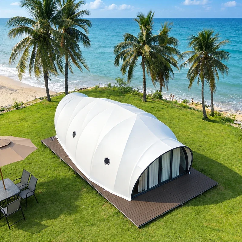Luxury Shell Glamping Hotel Tent Waterproof Outdoor Resort Cabin Tent For Campsite Accommodation PVDF Waterproof Cocoon Tent