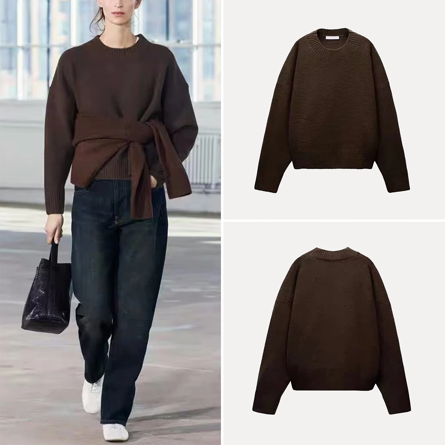 

Soft Knitted Sweater Vintage ape Flat Needle Summer New Women's Faion Polyester Fiber Long Sve round Ne Pullover
