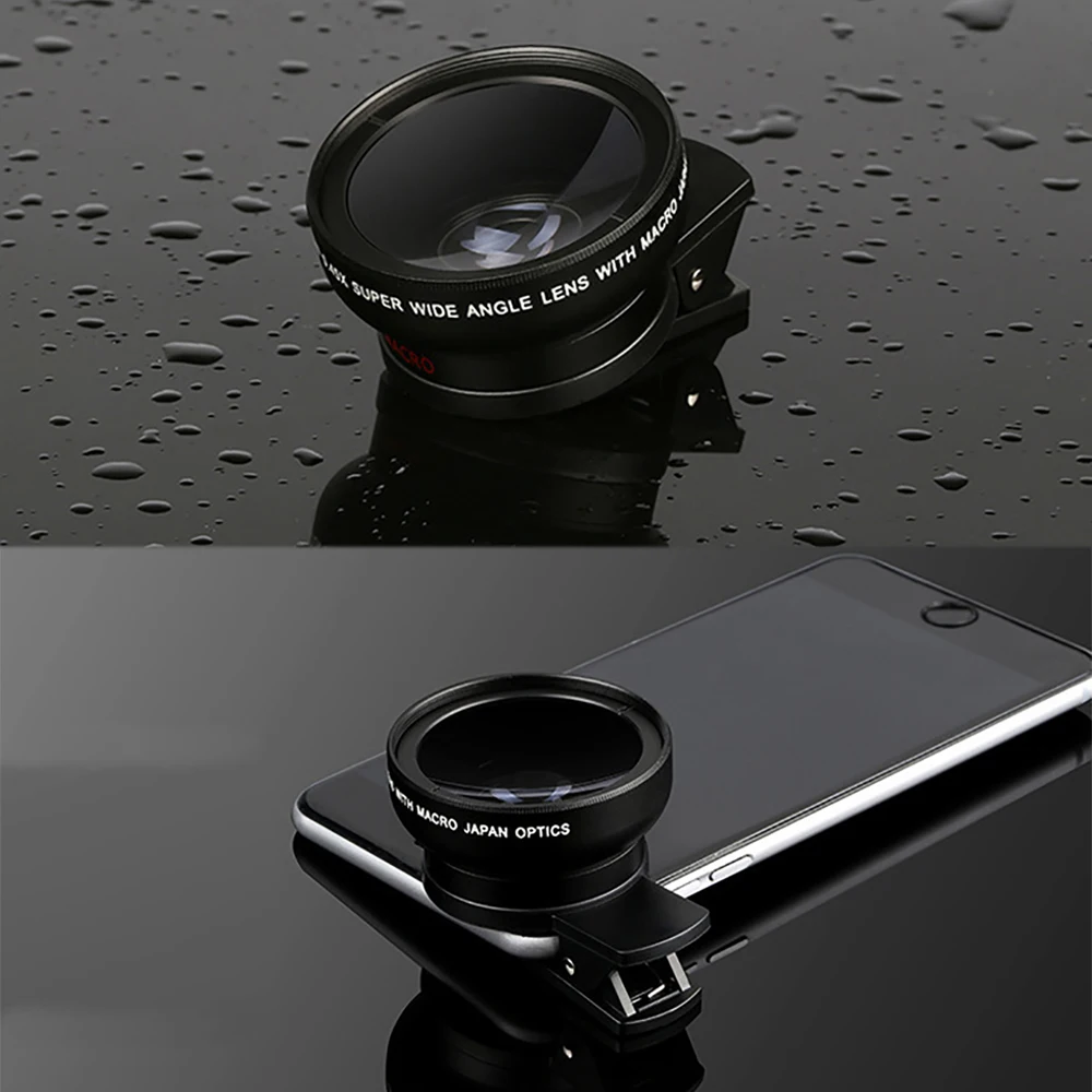 Universal 2 em 1 clipe de lente 37mm lente do telefone móvel profissional 0.45x 49uv super grande angular + macro hd lente para iphone android