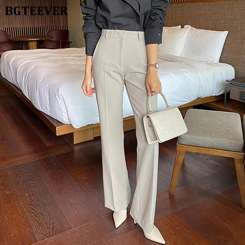 BGTEEVER Thanh Lịch Cao Cấp Túi Rộng Chân Bộ Quần Áo Nữ Thu Xuân Rời Chắc Chắn Thẳng Quần Nữ