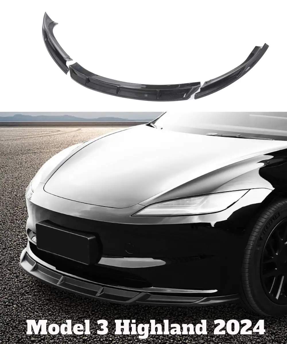 For Tesla Model 3 Highland 2024 Front Bumper Lip Chin Black&Carbonfiber Pattern Spoiler Splitter Protector Trim Car Body Kits