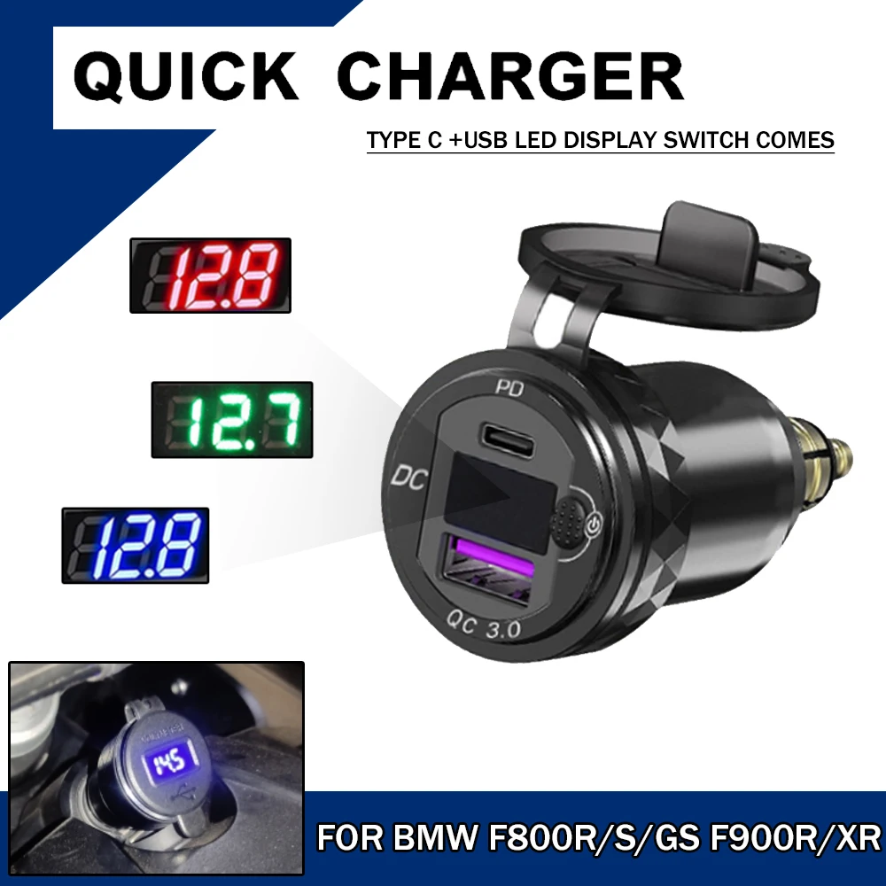 For Tiger 800 Quick Charge 3.0 USB Type-C Charger Plug Socket Power Adapter For BMW F800GS F800R F800S F800GT F900R F900XR G310R