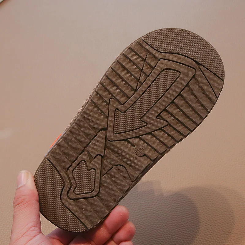 Boys Snow Boots Winter New Khaki Padded Thickened Warm Kids Cotton Shoes Black Leather Non-slip Children's Big Cotton Boots